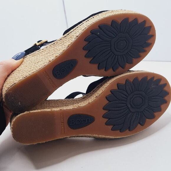 Born Monticello Knotted Wedge Espadrille Sandals Suede Leather 9 Open Toe Black - Picture 6 of 13